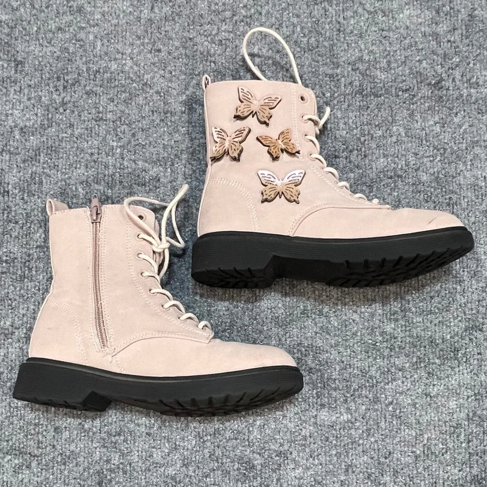 Madden Girl JLEXIE Girls Pink Butterfly Combat Boots Lug Sole Size 2
